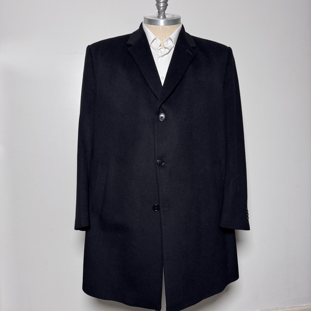 Jos. A. Bank Car Coat Mens 50 Regular Black Solid Wool Blend Executive Overcoat